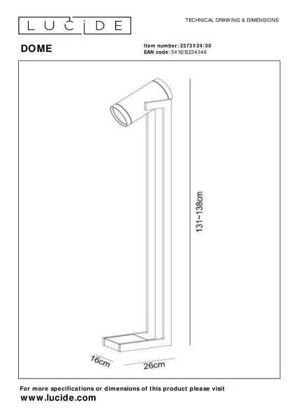 Lucide DOME - Vloerlamp - LED Dimb. - GU10 (ES111) - 2x12W 2200K/3000K - Zwart - technisch